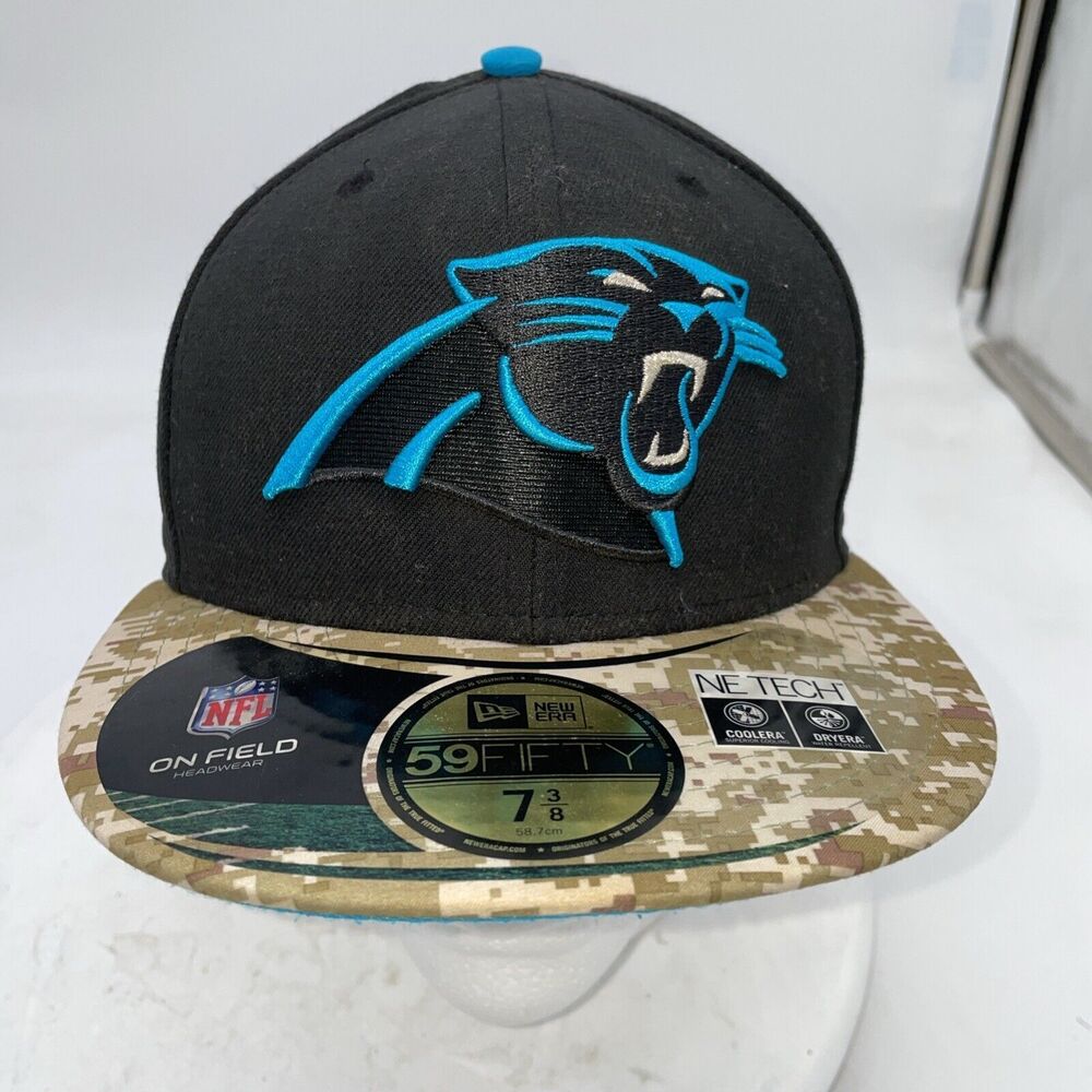 New Era 59Fifty Carolina Panthers Black Fitted Cap/Hat 7 3/8 Salute To Service